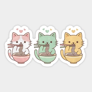 Kawaii Cats Ramen Trio Illustration Sticker
